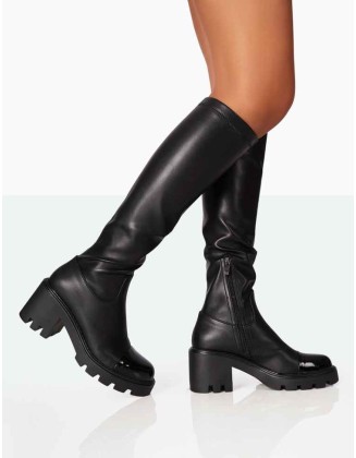 Fletch Black Pu Chunky Sole Over The Knee Boot