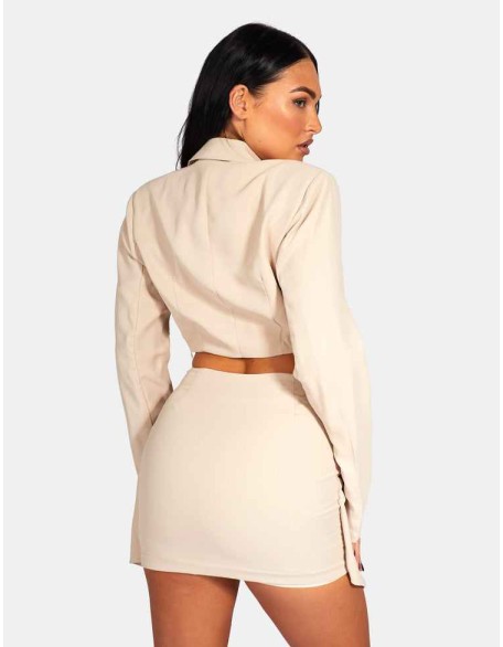 Twist Front Blazer Mini Dress Stone