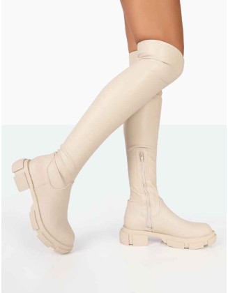 Junya Bone Pu Over The Knee Chunky Sole Boots