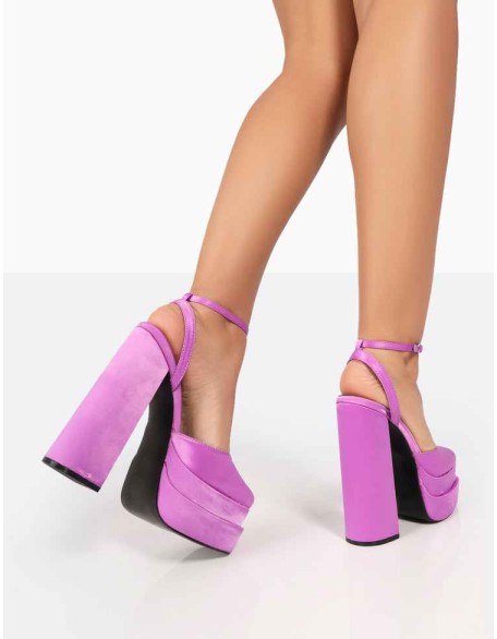Moonchild Purple Satin Closed Toe Statement Platform Block Heels