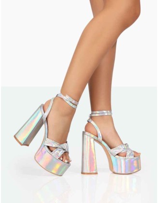 Leo Edition Silver Holographic Metallic Platform High Heels