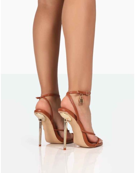 Tommy Wide Fit Tan Grain Barely There Strappy Round Toe High Heels
