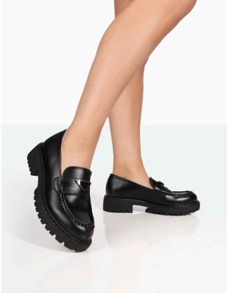 Ziggy Black PU Triangle Badge Chunky Sole Loafers