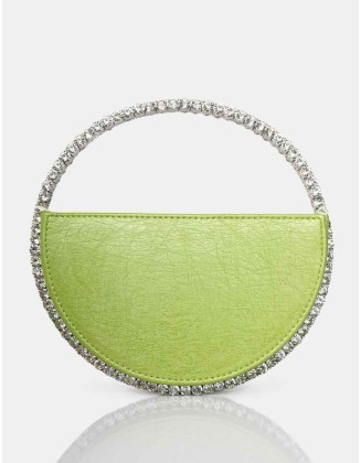 The Alessia Metallic Green Pu Circle Diamante Mini Grab Bag