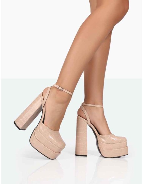 Moonchild Stone Croc Closed Toe Statement Platform Block Heels