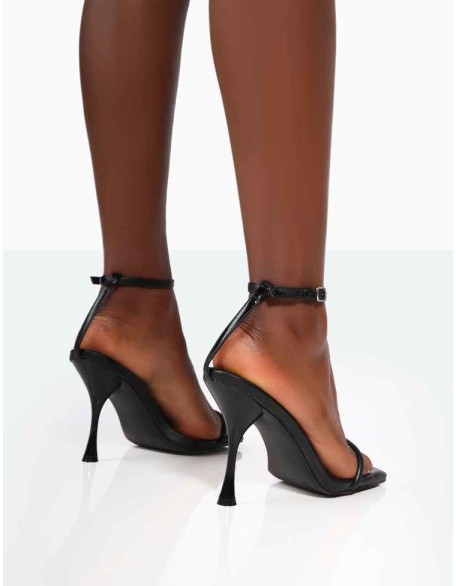 Narla Black Pu Strappy Barely There High Heels