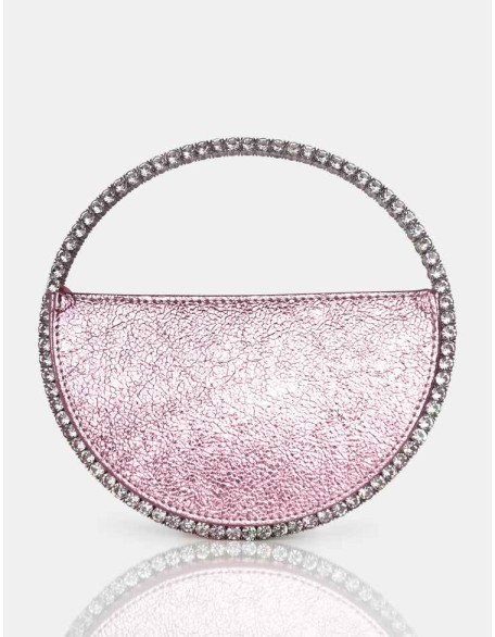 The Alessia Metallic Pink Circle Diamante Mini Grab Bag