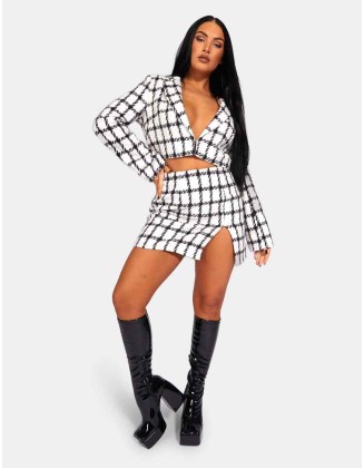MONOCHROME TEXTURED CHECK MINI SKIRT IVORY