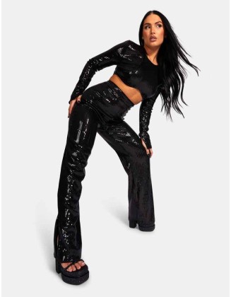 ULTIMATE SEQUIN WIDE LEG TROUSER BLACK
