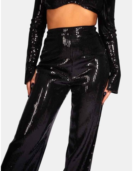 ULTIMATE SEQUIN WIDE LEG TROUSER BLACK