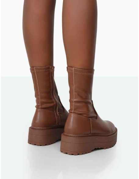 Auden Mocha PU Chunky Sole Ankle Boots