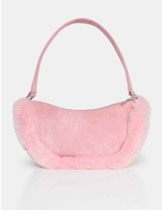 The Kinley Pink Suede Faux Fur Shoulder Bag