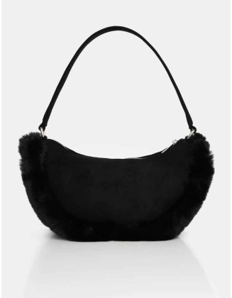 The Kinley Black Suede Faux Fur Shoulder Bag