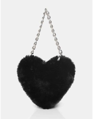 The Anouk Black Heart Shaped Faux Fur Grab Bag