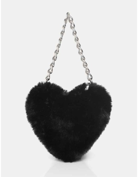 The Anouk Black Heart Shaped Faux Fur Grab Bag