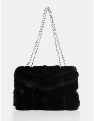 The Marshmallow Black Faux Fur Shoulder Bag