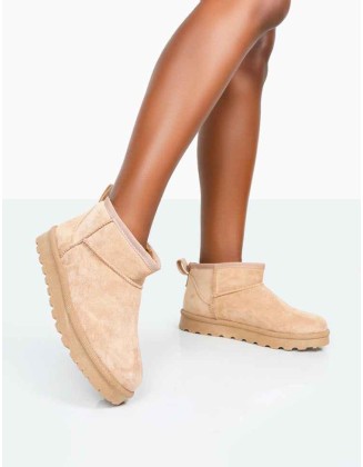 Flurry Beige Faux Suede Ultra Mini Ankle Boots