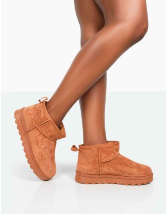 Flurry Chestnut Brown Faux Suede Ultra Mini Ankle Boots