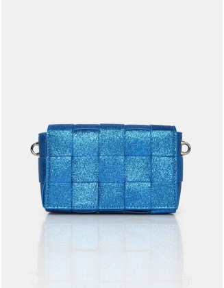 The Mayan Royal Blue Glitter Weave Gold Chain Detail Shoulder Bag