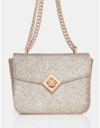The Pixie Gold Glitter Bag Chain Detail Shoulder Bag