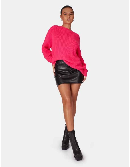 Oversized Knitted Crew Neck Jumper Pink