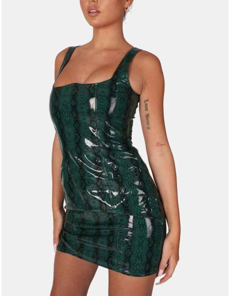 SNAKE PU CORSET MINI DRESS GREEN
