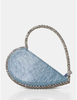 The Zee Ice Blue Metallic Diamante Love Heart Grab Bag
