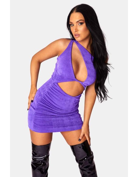 Asymetric Cut Away Slinky Mini Dress Purple
