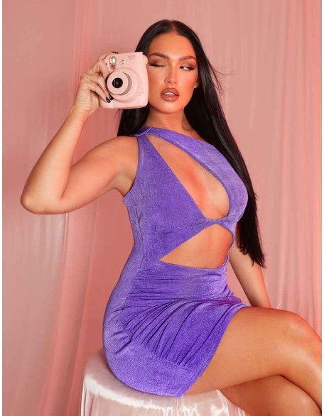 Asymetric Cut Away Slinky Mini Dress Purple
