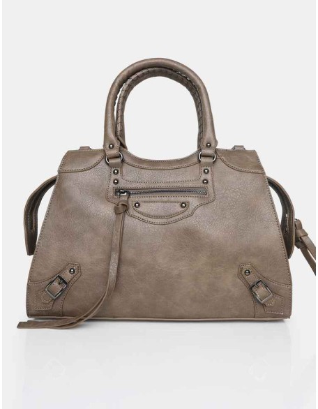 The Willa Metallic Grey Zip detail Tote Bag