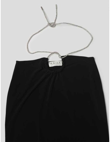 CROSS FRONT DIAMANTE ROPE MIDAXI SKIRT BLACK