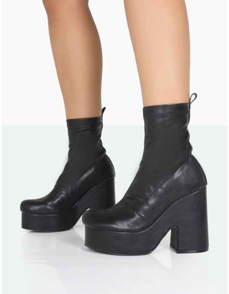 Trix Black Stretch PU Platform Ankle Boots