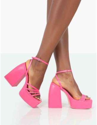 Amerie Pink Patent Chunky Square Toe Platform Block Heels