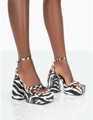 Amerie Zebra Grain Chunky Square Toe Platform Block Heels