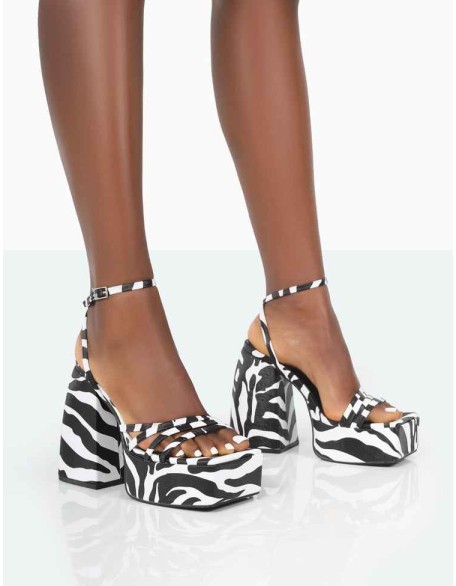 Amerie Zebra Grain Chunky Square Toe Platform Block Heels