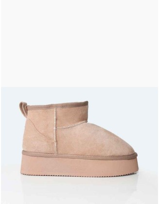 Theo Beige Faux Suede Ultra Mini Ankle Platform Boots
