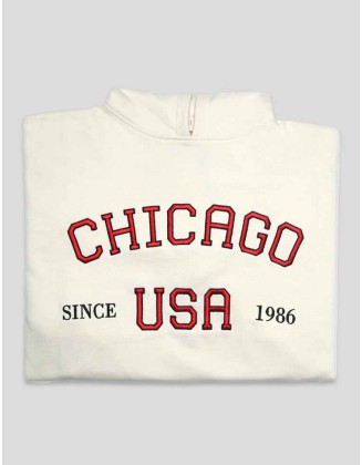 CHIGAGO SLOGAN OVERSIZED HOODIE ECRU