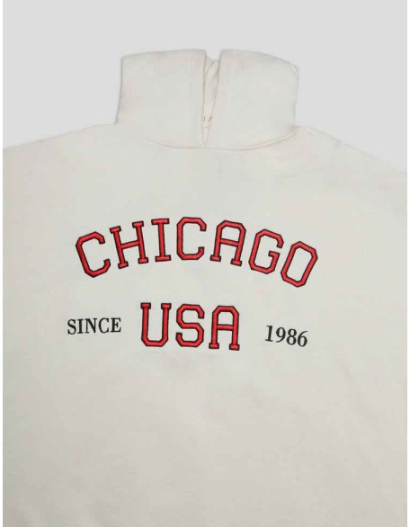 CHIGAGO SLOGAN OVERSIZED HOODIE ECRU