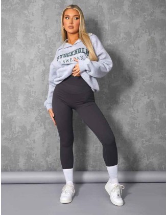 OVERSIZED STOCKHOLM SLOGAN RUGBY SWEATSHIRT GREY MARL