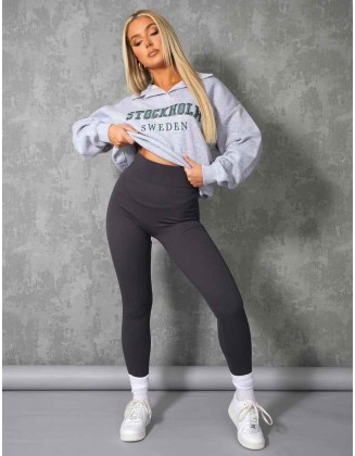 OVERSIZED STOCKHOLM SLOGAN RUGBY SWEATSHIRT GREY MARL