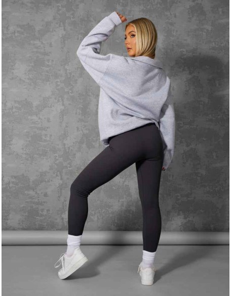 OVERSIZED STOCKHOLM SLOGAN RUGBY SWEATSHIRT GREY MARL