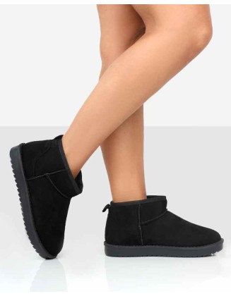 Frosty Black Faux Suede Ultra Mini Ankle Boots
