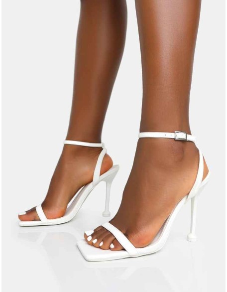 Ida White Pu Barely There Square Toe Cake Stand Stiletto Heels