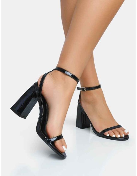 Vella Black Patent Barely There Round Toe Block Heels