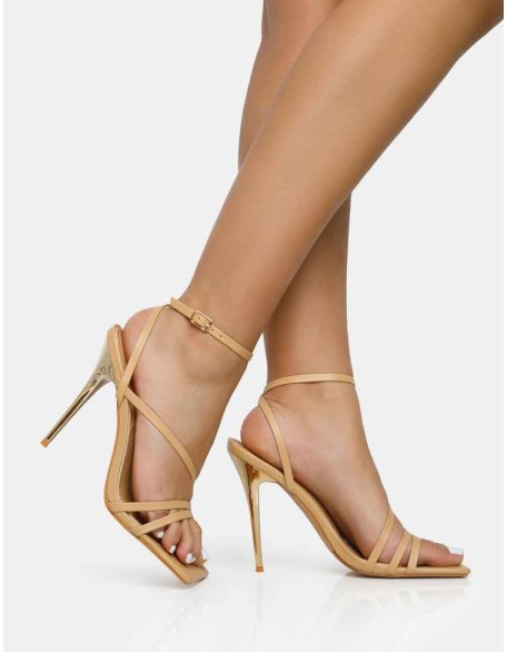 Fillipa Nude Pu Strappy Square Toe Metal Stiletto Heels