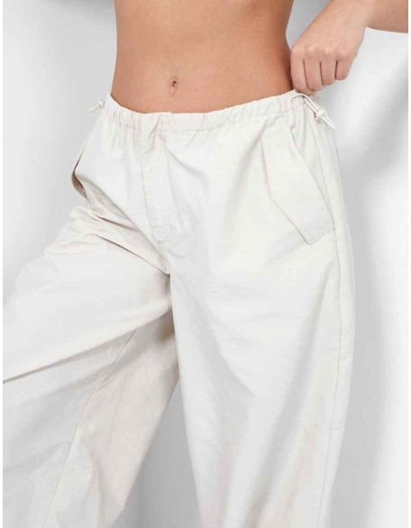 DRAWSTRING WAIST PARACHUTE CARGO TROUSERS STONE