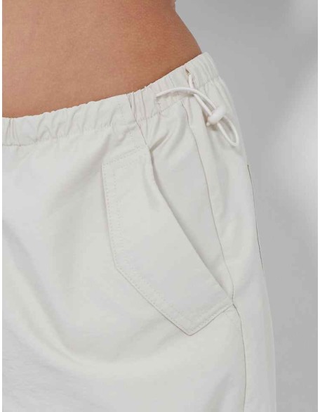 DRAWSTRING WAIST PARACHUTE CARGO TROUSERS STONE
