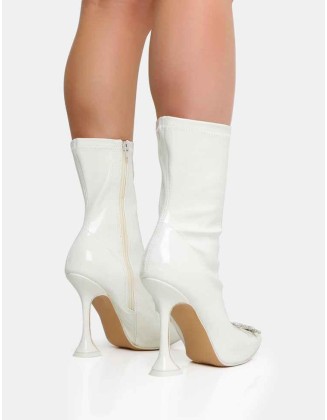 Modena Ecru Patent Diamantie Broach Cake Stand Heel Ankle Boot