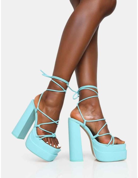 Glow Girl Baby Blue Pu Lace Up Platform High Heels