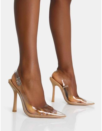 Infinity Nude Perspex Pointed Toe Stiletto Court Heels